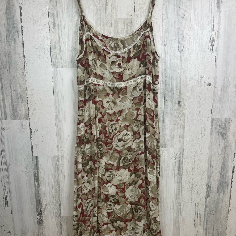 Johnny Was Chiffon Slip Dress L Boho Floral Festival Feminine Semi Sheer VTG 90s